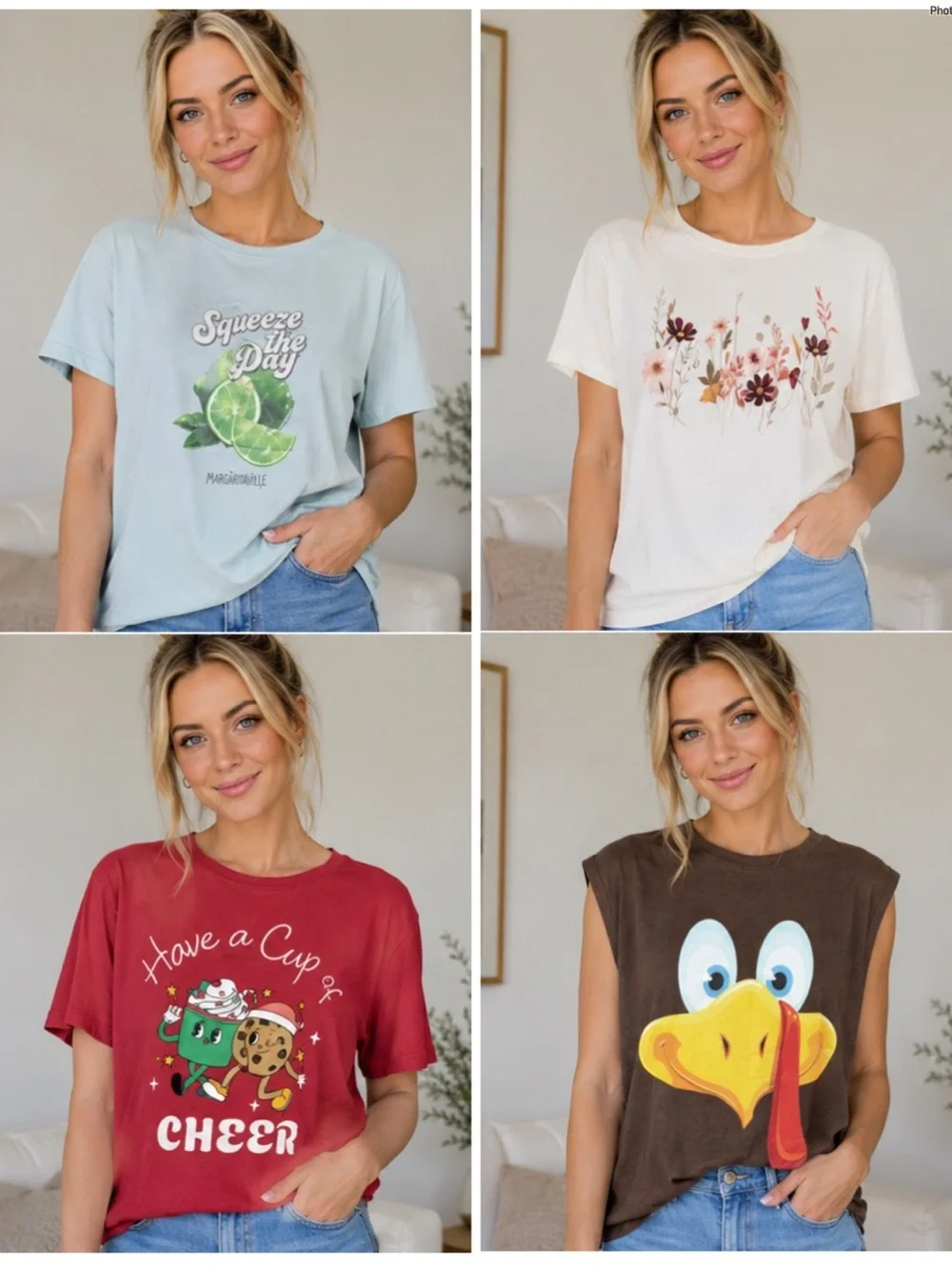 Holiday & Graphic Tee Bundle | Lot of 4  | Thanksgiving, Christmas & More!